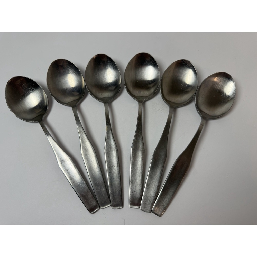 WMF Cromargan  Stainless Steel Form Soup spoons 7 1/8"‎ inch Lot Of 6